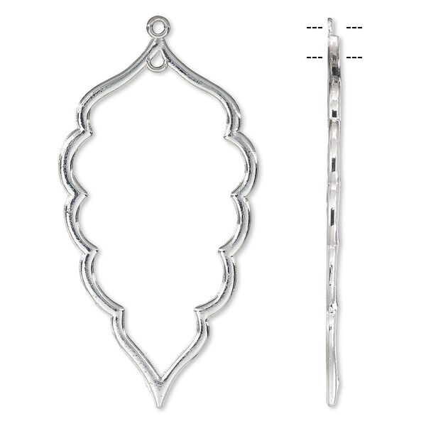 Focal, silver-plated "pewter" (zinc-based alloy), 56x30mm open leaf with loop. Sold per pkg of 2. image number 0
