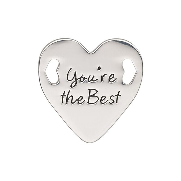 Link, antique silver-finished "pewter" (zinc-based alloy), 25.5mm single-sided flat heart with "You're the Best." Sold individually. image number 0