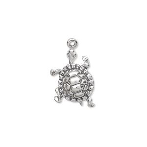 Charm, antiqued sterling silver, 17x13mm turtle. Sold individually.