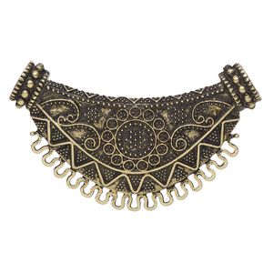 Connector, antique brass-finished brass, 64x38mm beaded crescent. Sold individually.