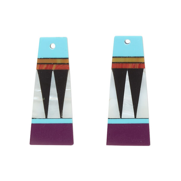 Drop, mother-of-pearl shell and resin, multicolored, 27x11mm single-sided flat trapezoid. Sold per pkg of 2. image number 0