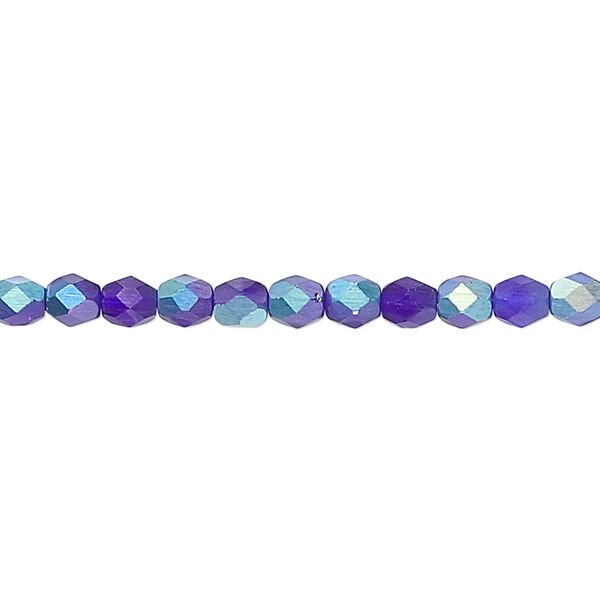 Bead, Czech fire-polished glass, matte dark blue AB, 4mm faceted round. Sold per 15-1/2" to 16" strand. image number 0