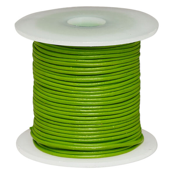 Cord, leather (dyed), green, 1-1.2mm round. Sold per 25-yard spool. image number 0