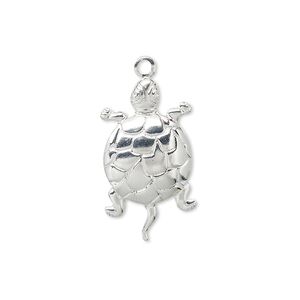 Charm, silver-plated brass, 24x14mm turtle. Sold per pkg of 10.