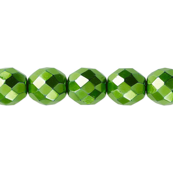 Bead, Czech fire-polished glass, opaque emerald green carmen, 10mm faceted round. Sold per 15-1/2" to 16" strand. image number 0