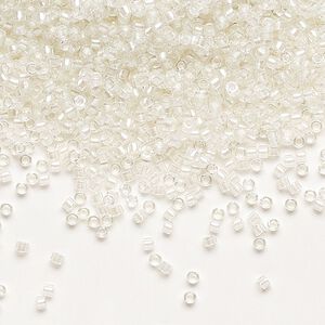 Seed bead, Delica®, glass, pkg/50g, #11 round, translucent white pearl-lined rainbow pale beige (DB-1701).