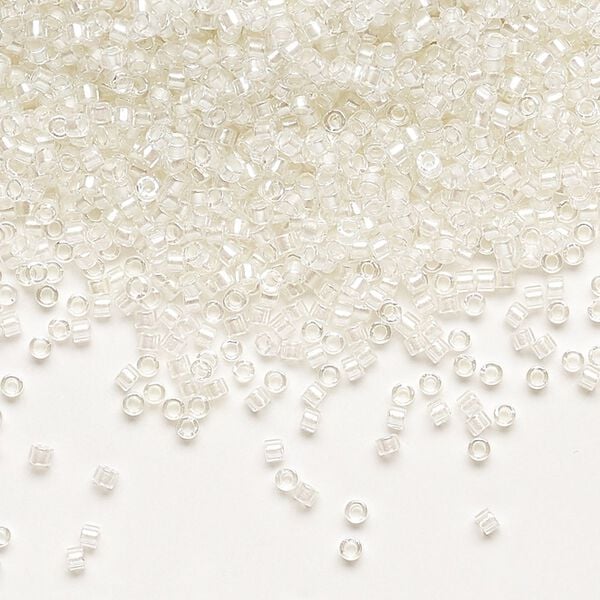Seed bead, Delica®, glass, pkg/50g, #11 round, translucent white pearl-lined rainbow pale beige (DB-1701). image number 0