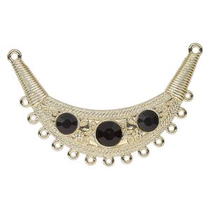 Connector, gold-finished "pewter" (zinc-based alloy) and glass, black, 3-1/2 x 2 inches. Sold individually.