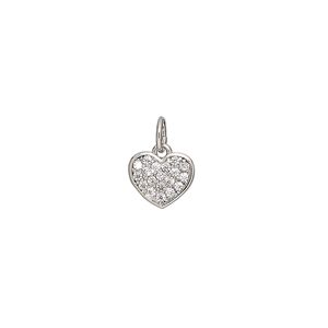 Charm, cubic zirconia and silver-finished brass, clear, 9x8mm single-sided flat heart. Sold individually.
