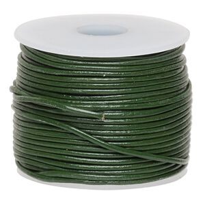Cord, leather (dyed), dark green, 0.5-0.8mm round. Sold per 25-yard spool.