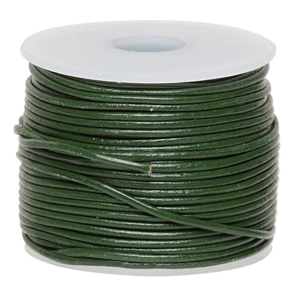 Cord, leather (dyed), dark green, 0.5-0.8mm round. Sold per 25-yard spool. image number 0