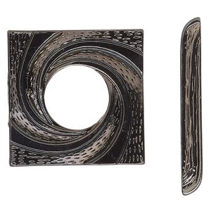 Clasp, 3-strand toggle, gunmetal-finished "pewter" (zinc-based alloy), 28mm square swirl. Sold individually.