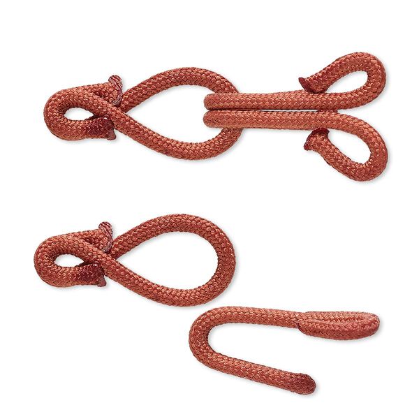 Clasp, hook-and-eye, nylon and "pewter" (zinc-based alloy), red, 32x12mm. Sold Individually. image number 0