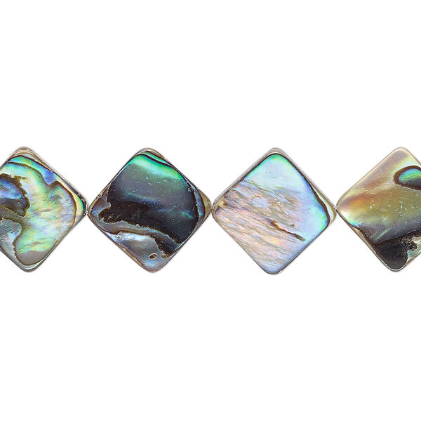 Bead, paua shell (assembled), 13mm diamond, Mohs hardness 3-1/2. Sold per 15-1/2" to 16" strand. image number 0