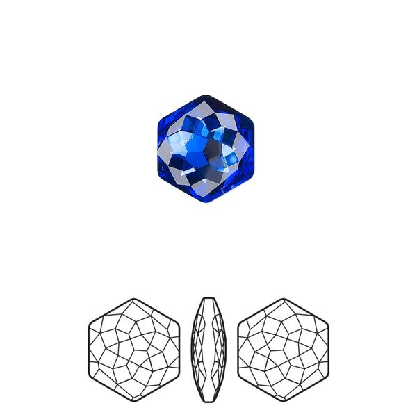 Fancy stone 2pk majestic blue foil back, Crystal Passions® 11.2x10mm thin hexagon 4683 image number 0
