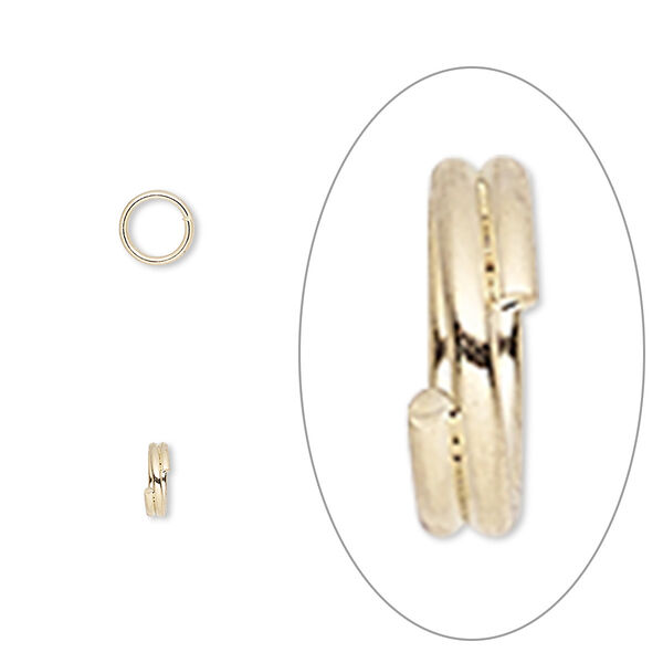 Split ring, gold-finished steel, 5mm round. Sold per pkg of 1,000. image number 0