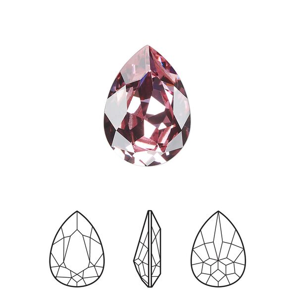 Fancy stone 48pk light rose foil back, Swarovski® 18x13mm pear 4320 image number 0