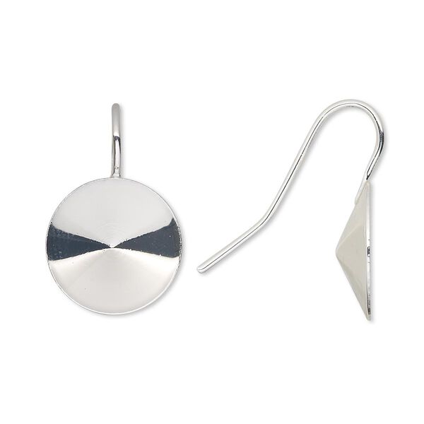 Ear wire, Almost Instant Jewelry®, silver-finished brass, 21mm fishhook with 14mm rivoli setting, 18-20 gauge. Sold per pkg of 5 pairs. image number 0