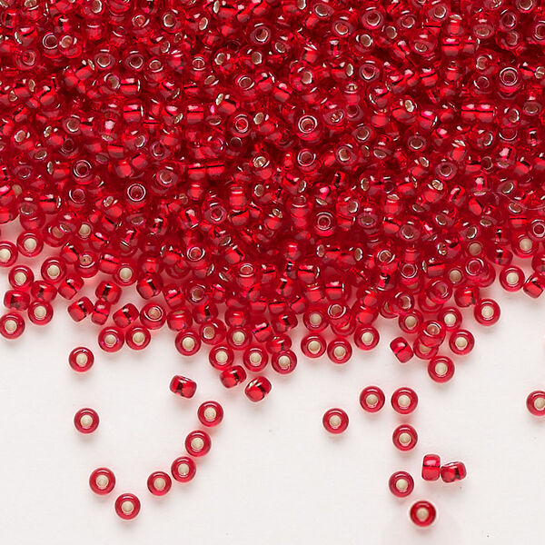 Seed bead, Miyuki, glass, pkg/25g, #11 rocaille, transparent silver-lined red, (RR-1419). image number 0