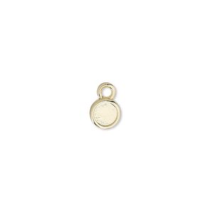 Drop, Almost Instant Jewelry®, gold-plated "pewter" (zinc-based alloy), 7mm flat round with SS20 rose setting. Sold per pkg of 2.