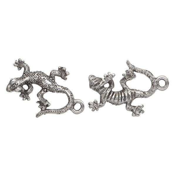 Charm, pewter (tin-based alloy), pkg/1, antiqued, 18x15mm double-sided lizard with scales. image number 0