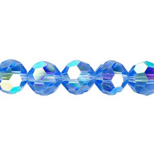 Bead 1pk 32 facets translucent light blue AB, Celestial Crystal® 10mm round 15.5-16 inch