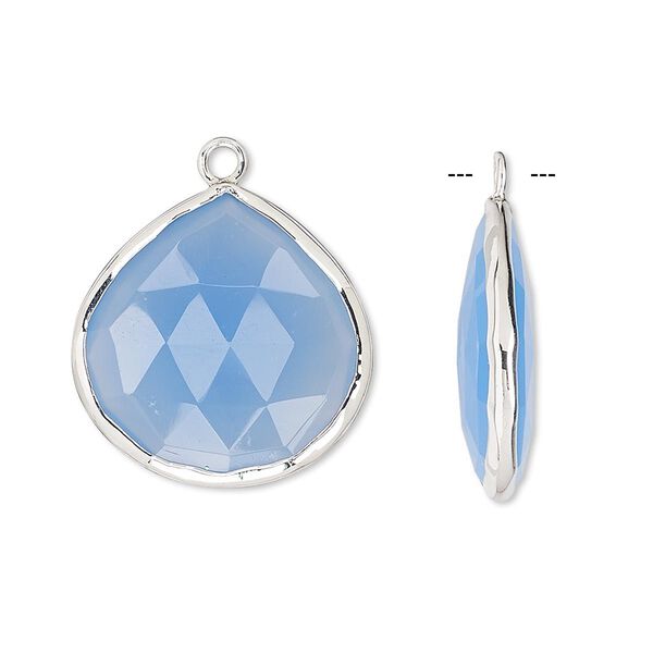 Drop, blue chalcedony (dyed) and sterling silver, 20x20mm double-sided faceted teardrop. Sold per pkg of 2. image number 0