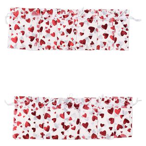 Pouch, organza, pkg/12, white/red/silver, 4-1/2 x 3-1/2 inches with hearts pattern and drawstring closure.