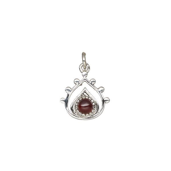Garnet / sterling silver 1pkg1, antiqued open teardrop drop natural 13x12.5mm image number 0