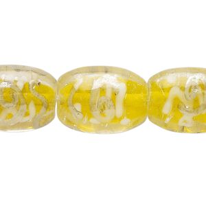 Bead, lampworked glass, translucent yellow and white, 18x14mm-20x14mm puffed oval. Sold per 8-inch strand, approximately 10 beads.