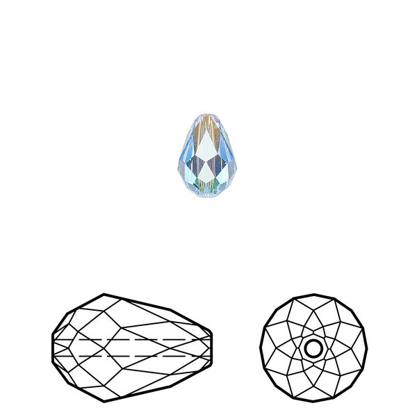 Bead 4pk aquamarine shimmer 2X, Crystal Passions® 9x6mm teardrop 5500 image number 0