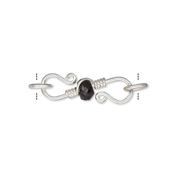 Clasp, S-hook, black onyx (dyed) and sterling silver, 22x8mm with (2) 6mm closed jump rings. Sold individually. image number 0