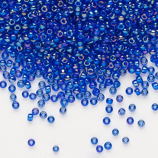 Seed bead, Dyna-Mites™, glass, pkg/1/2kg, #11 round, translucent rainbow cobalt, (14R 11/0 RR). image number 0