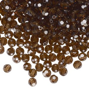 Bead 720pk smoked topaz, Preciosa Czech crystal 4mm round