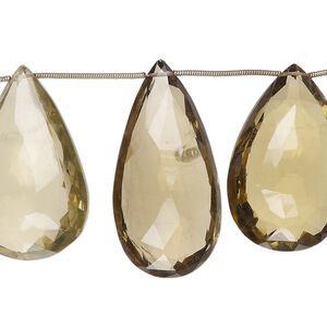 Golden quartz 1pkg8, hand-cut top-drilled faceted puffed teardrop bead 31x21mm-42x24mm