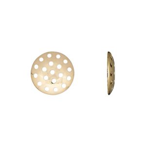 Component, gold-plated brass, 13mm perforated disc. Sold per pkg of 20.