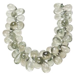 Green quartz 1pkg1, hand-cut top-drilled faceted teardrop bead 7 inch graduated 15x9mm-22x13mm