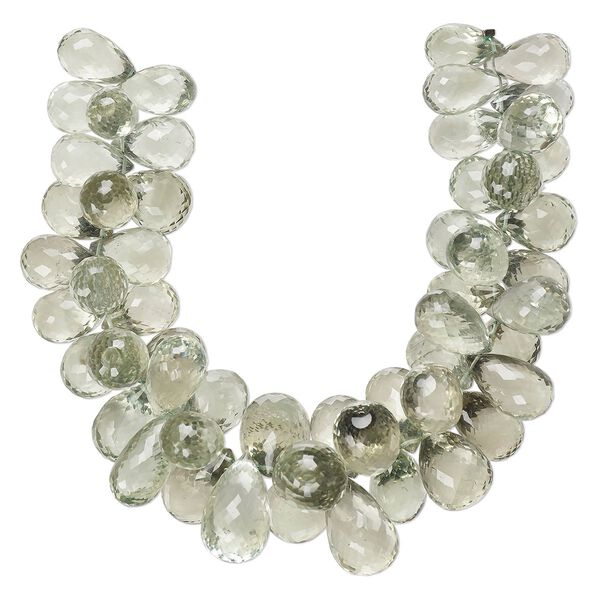 Green quartz 1pkg1, hand-cut top-drilled faceted teardrop bead 7 inch graduated 15x9mm-22x13mm image number 0