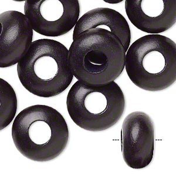 Bead, Dione®, Taiwanese cheesewood (dyed / waxed), black, 13x8mm-15x10mm rondelle. Sold per pkg of 12. image number 0