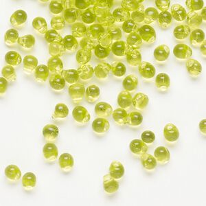 Seed bead, Miyuki, glass, pkg/10g, 4x3.4mm fringe, transparent lime green (DP-143).