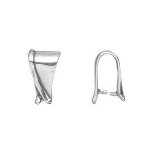 Bail, ice-pick, antiqued sterling silver, 14x9mm shield with simple swirl, 10mm grip length. Sold individually.