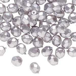 Bead, Czech fire-polished, matte glass, opaque silver, 6mm faceted round. Sold per 15-1/2 to 16" strand, approximately 75 beads.