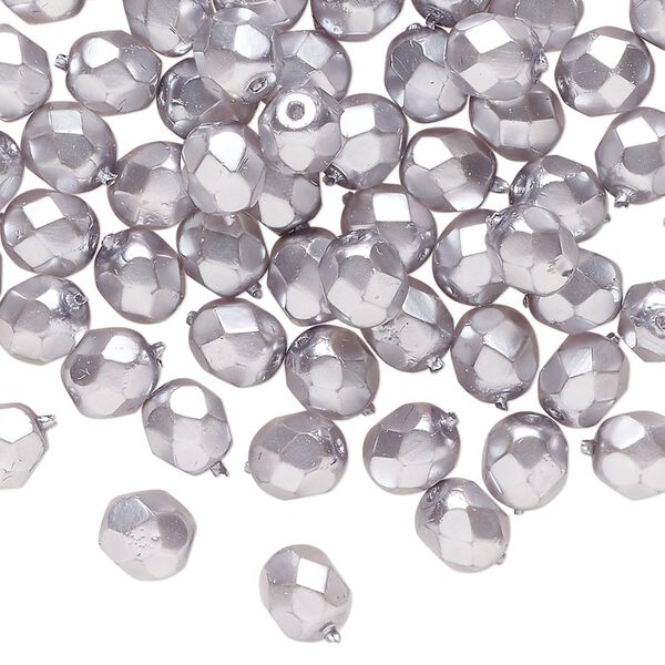 Bead, Czech fire-polished, matte glass, opaque silver, 6mm faceted round. Sold per 15-1/2 to 16" strand, approximately 75 beads. image number 0