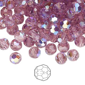 Bead 144pk light amethyst AB, Preciosa Czech crystal 6mm round
