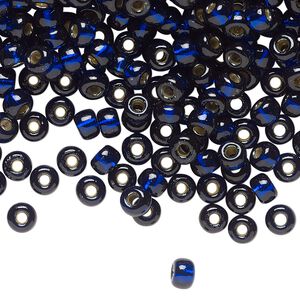 Seed bead, Miyuki, glass, pkg/250g, #6 rocaille, Duracoat® transparent silver-lined navy blue, (RR-4281).