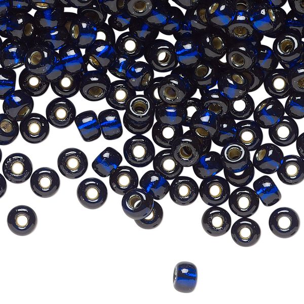 Seed bead, Miyuki, glass, pkg/250g, #6 rocaille, Duracoat® transparent silver-lined navy blue, (RR-4281). image number 0