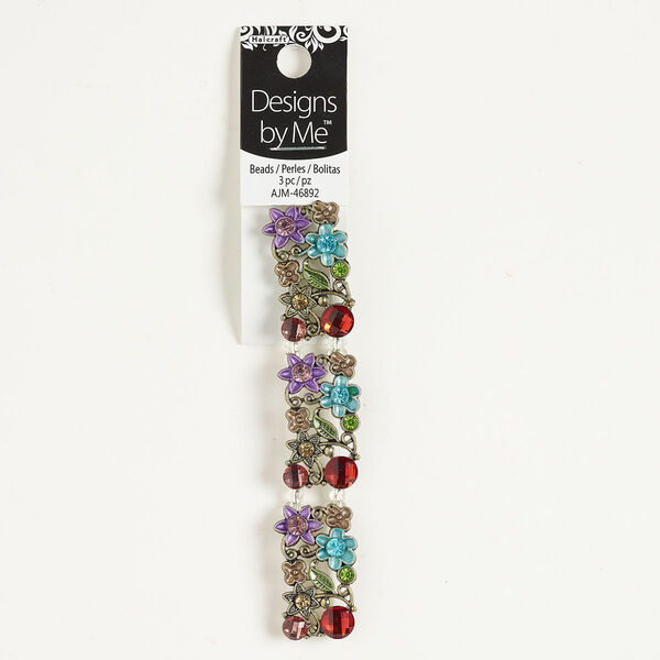 Bead spacer "pewter" zinc-based alloy acrylic glass enamel 3pk 32x18mm-33x18mm 2-strand rectangle, antique brass finish multicolored image number 0