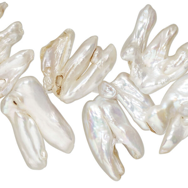 Pearl, cultured freshwater pearl (dyed), silver, 17x11-36x27mm top-drilled double and triple stick, C grade, Mohs hardness 2-1/2 to 4. Sold per 8-inch strand. image number 0
