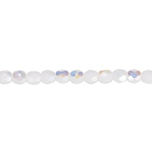 Bead, Czech fire-polished glass, opaque white AB, 4mm faceted round. Sold per 15-1/2" to 16" strand, approximately 100 beads.