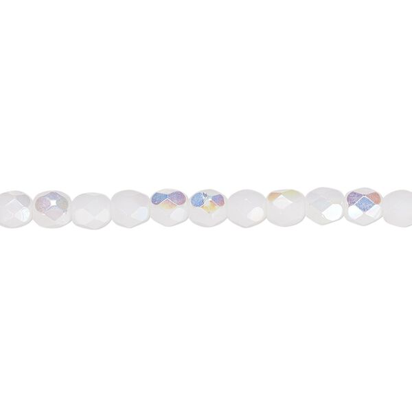 Bead, Czech fire-polished glass, opaque white AB, 4mm faceted round. Sold per 15-1/2" to 16" strand, approximately 100 beads. image number 0